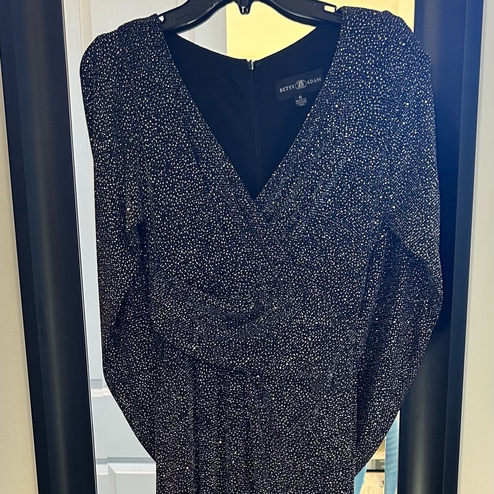 Betsy & Adam Black Sequence Cape Dress